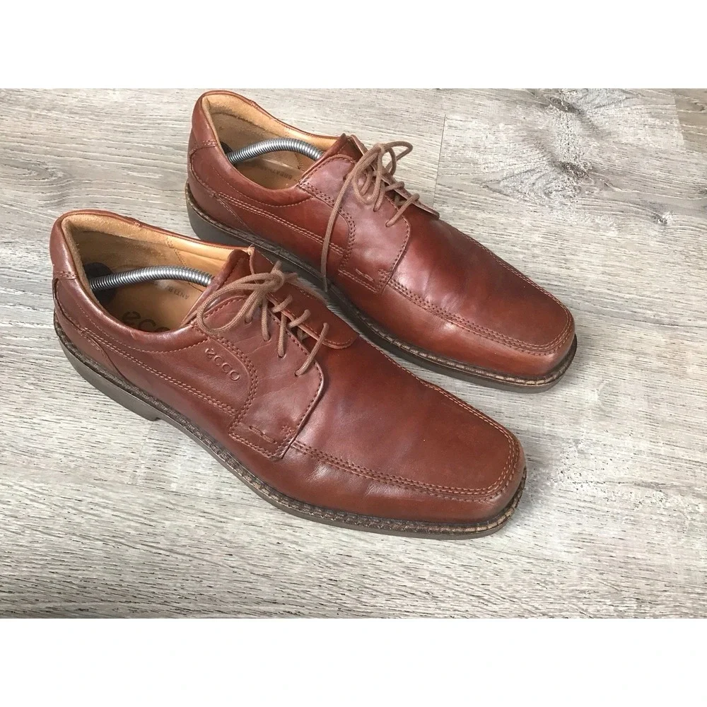 Ecco Helsinki Mens Size EU 47 US 13-13.5 Brown Leather Square Toe Oxfords